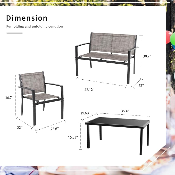Shintenchi 4 Pieces Patio Furniture Set All Weather Textile Fabric Outdoor - Image 6