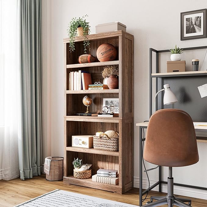 LINSY HOME 5-Shelf Bookcase, Bookshelves Floor Standing Storage Shelves 68 in - Image 2