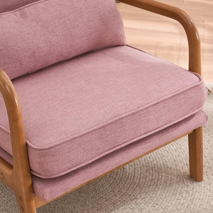 VINGLI Linen Pink Comfy Accent Chair, Mid Century Modern Lounge Armchair - Image 7