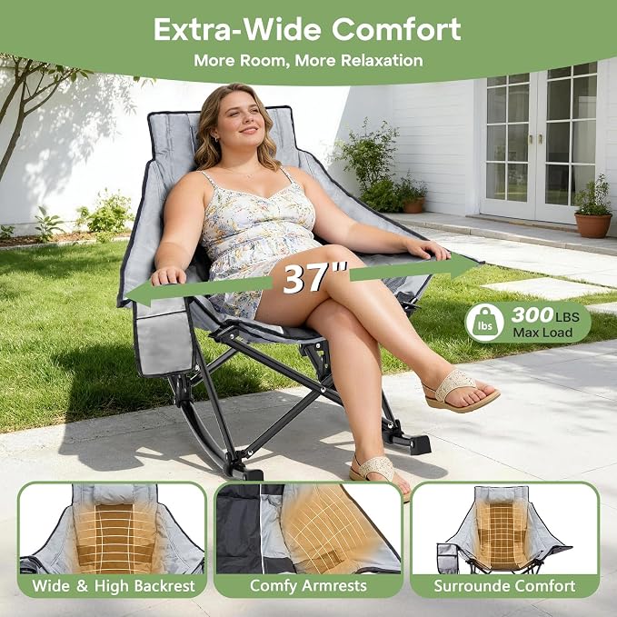 Suteck Oversized Rocking Camping Chair, Thick Padded Folding Rocking Chair - Image 3