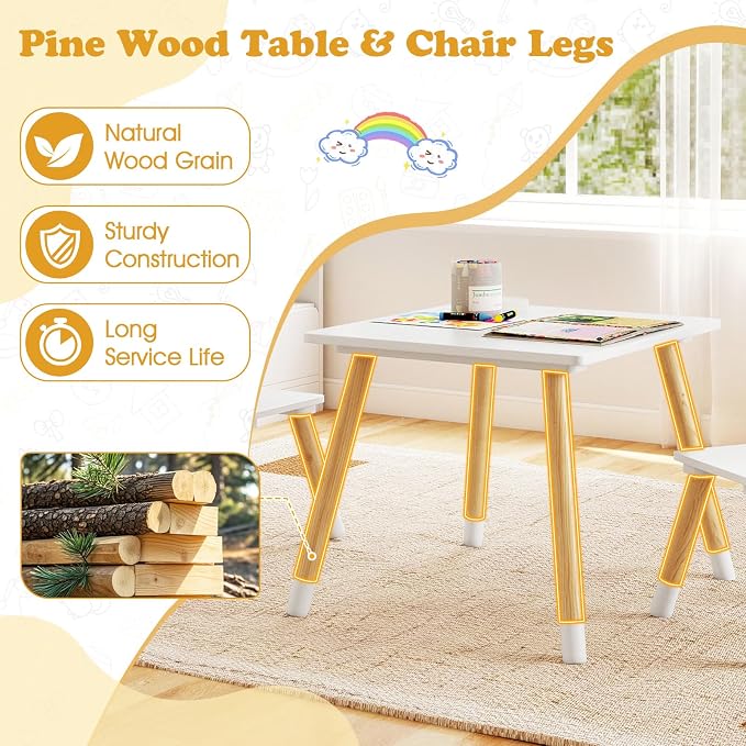 Costzon Kids Table and Chairs, Wooden Toddler Desk Set - Image 3