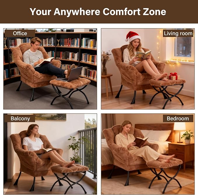 Welnow Lazy Chair with Ottoman, Modern Accent Chair with Armrests and a Side - Image 7