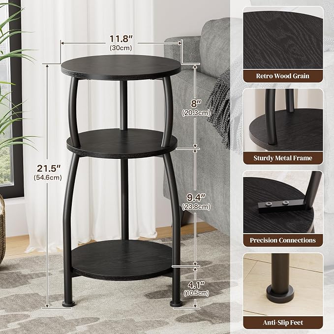 Small Round Side Table, 3-Tier End Table - Image 3