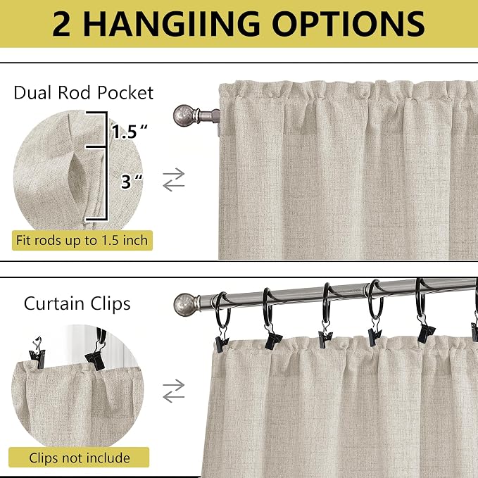 Valances for Windows, Light Filtering Faux Linen Textured Small Short Valance - Image 4