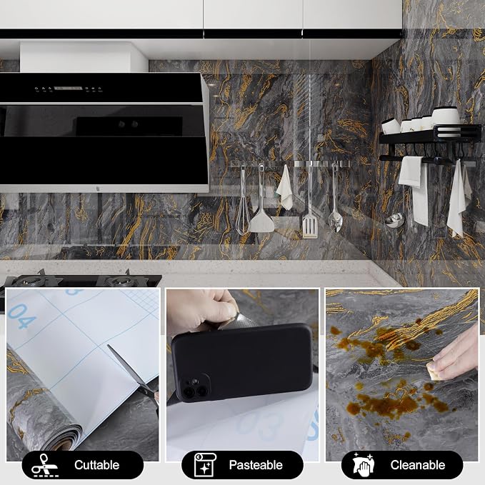 Grey Gold Marble Contact Paper for Countertops A Set of 23.6" X 472"Glossy Peel - Image 4