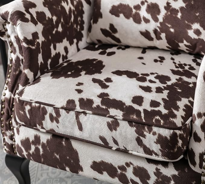 Mid Century Modern Accent Chair Upholstered Armchair Comfy Cowhide-Print Fabric - Image 6