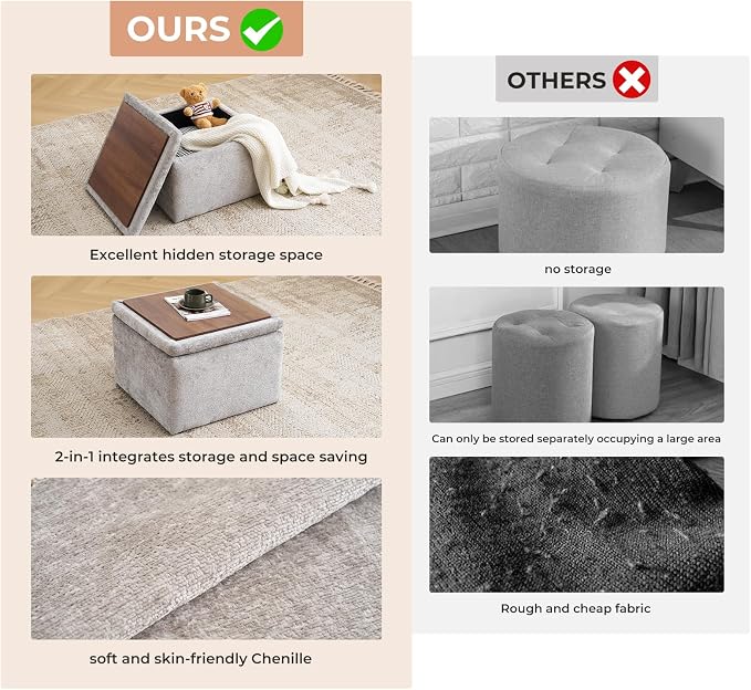 Large Storage Ottoman, Chenille Ottoman Foot Stools, Ottoman Footstool - Image 6