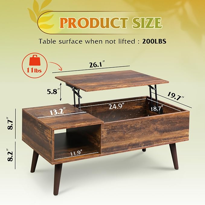WLIVE Coffee Table with Storage & Lifting Top - Image 3