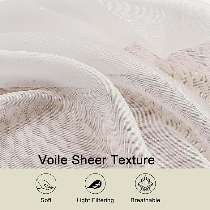 Sheer Ivory Curtains for Bedroom Living Room 90 Inches Long 2 Panels Set - Image 4