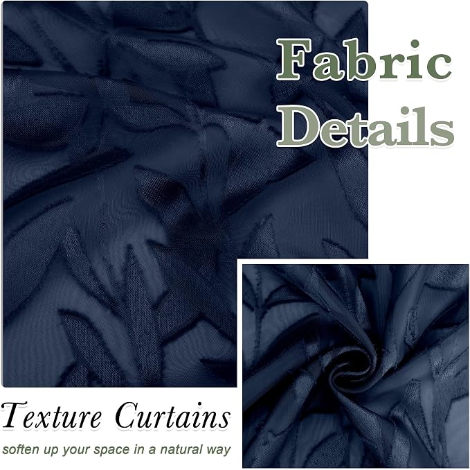 Lecloud Leia Navy Blue Sheer Curtains 2 Pieces, 30 Inch Short Curtains - Image 8