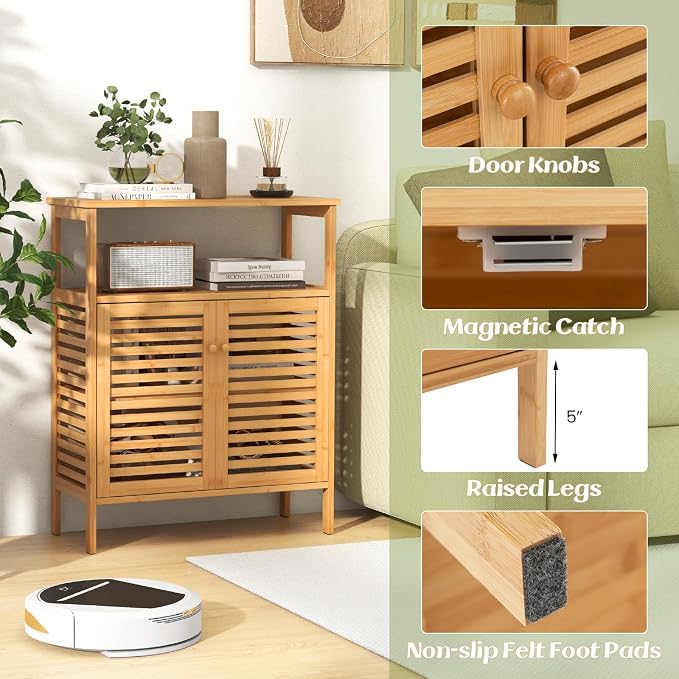 Tangkula Bamboo Floor Cabinet, Bathroom Storage Cabinet - Image 5