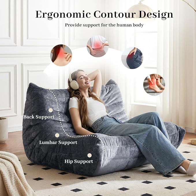 Bean Bag Chair, 2 Seater Lazy Bean Bag Sofa Memory Foam Couch, Giant Bean Bag - Image 7