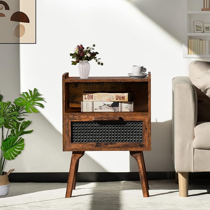 Lerliuo Rattan Nightstand, Boho Side Table - Image 5