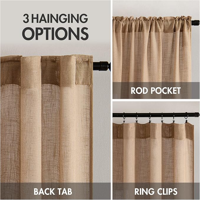MIULEE Light Brown Linen Curtains 84 Inch Length 2 Panels - Image 3