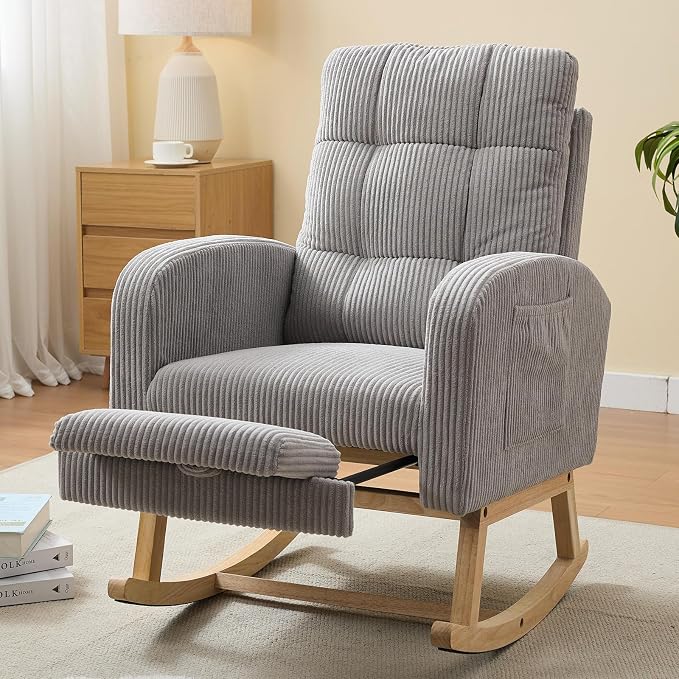 NIOIIKIT Nursery Rocking Chair, Corduroy Upholstered Rocking Chair by NIOIIKITFURNITURE