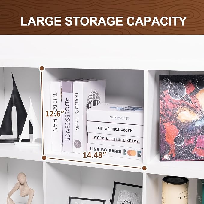 6 Cube Storage Organizer Bookshelf, Industrial Horizontal Bookcase, Accent - Image 4