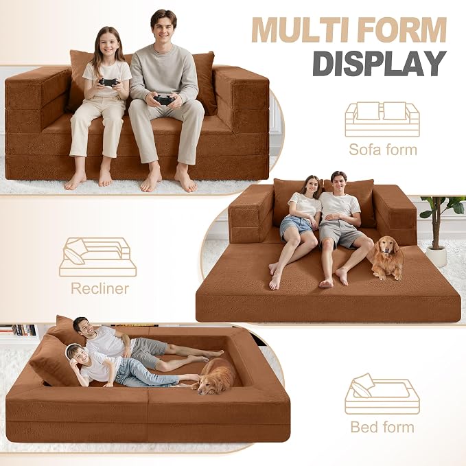 Futon Sofa Bed with Pillow, 3-in-1 Sleeper Sofa Bed with Removable Cover - Image 4
