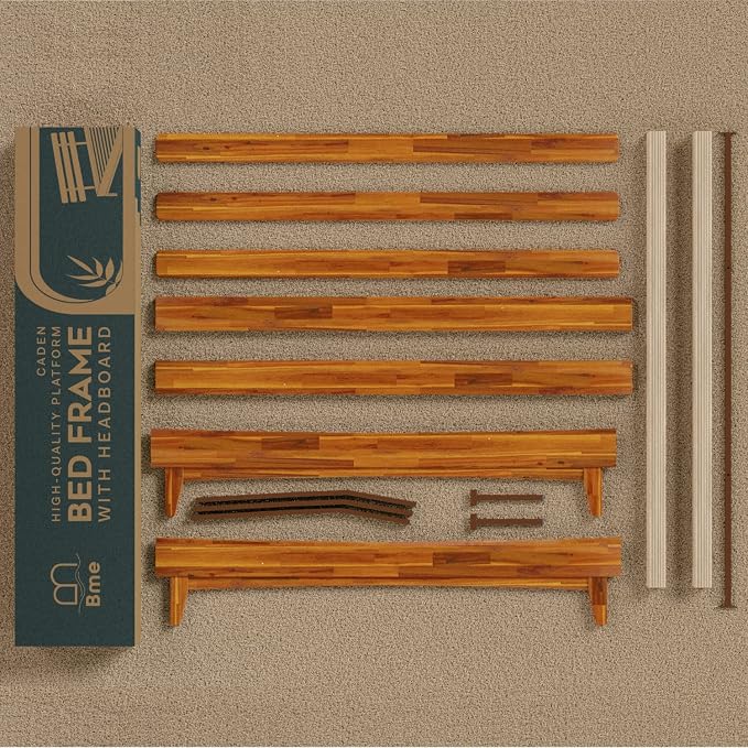 Bme Caden King Size Bed Frame and Adjustable Headboard, 15 Inch Mid Century - Image 12