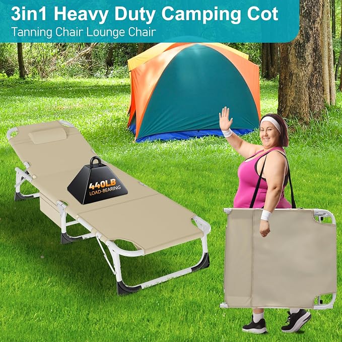 ABORON Sun Tanning Chair, 3 in 1 5 Positions Adjustable Heavy Duty Folding - Image 7