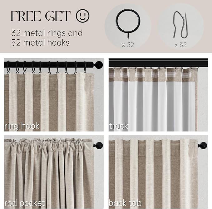 Topfinel 132 Inch Long Blackout Burlap Custom Curtains Natural Linen Tweed - Image 4