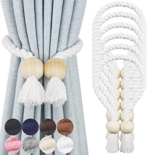 6 Pack Magnetic Curtain Tiebacks Cotton Hand Woven Tie Back Decorative Rope by CurtianTiebacks