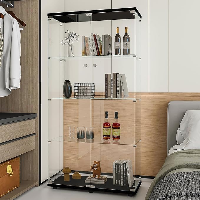 Display Cabinet with Glass Door and Lock, 4-Shelf Fast Installation in 30 Mins - Image 8