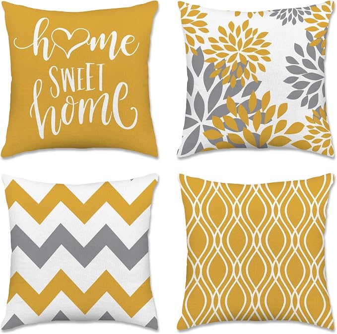 Hexagram Geometric Yellow Pillow Covers 16x16 Set of 4, Decorative Outdoor Boho by Hexagram