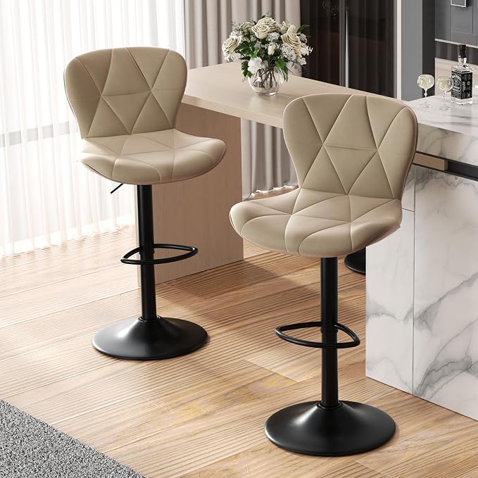 Nalupatio Modern Bar Stools Set of 2, Adjustable Faux Leather Upholstered by Nalupatio