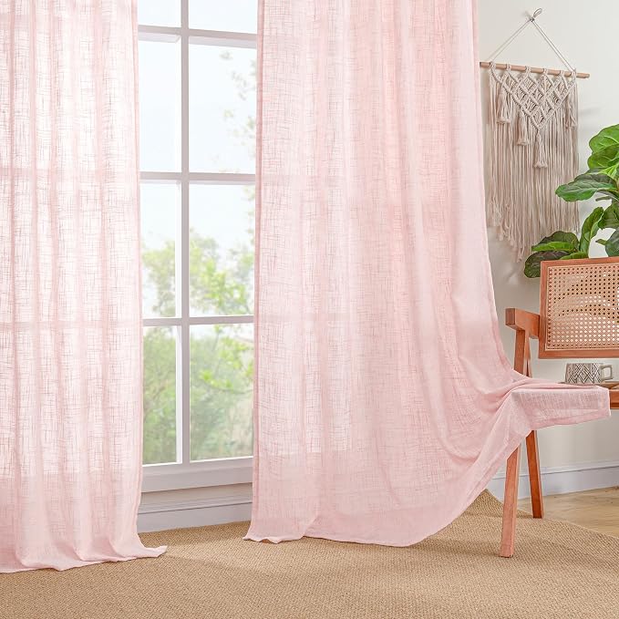 LAMIT Pink Linen Curtains 54 Inch Length 2 Panels, Light Filtering Panels Back - Image 9