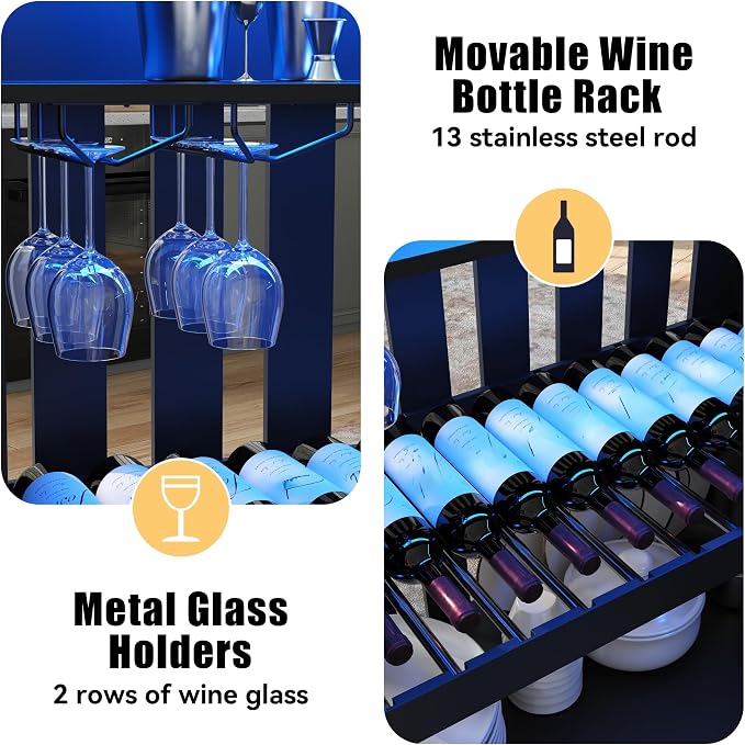 L Shaped Bar Table with LED Light, 4-Tier Corner Wine Bar Cabinet with Stemware - Image 6