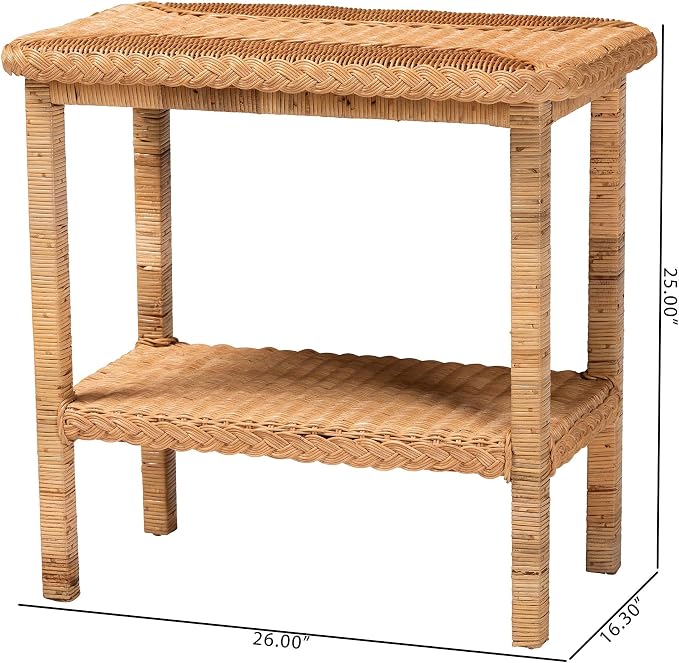 Bali & pari Minahasa Bohemian Light Honey Braided Rattan Side Table - Image 3