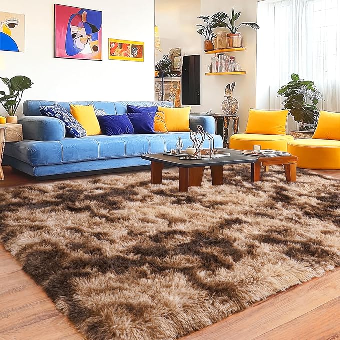 Pionblank Large Area Rug for Living Room 6x9 Feet, Modern Soft Shag Brown Rug - Image 2