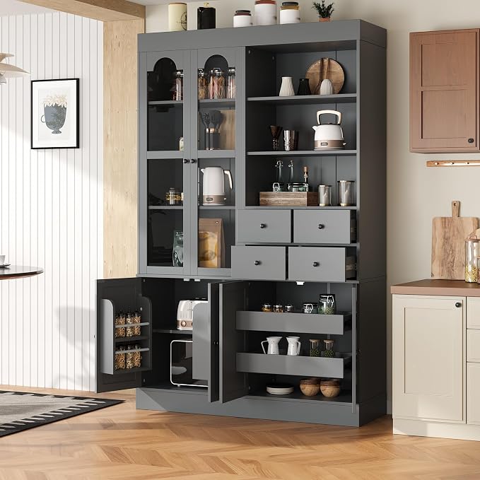 VilroCaz 75'' Tall Freestanding Kitchen Pantry Cabinet, Wood Large Cupboard by VilroCaz