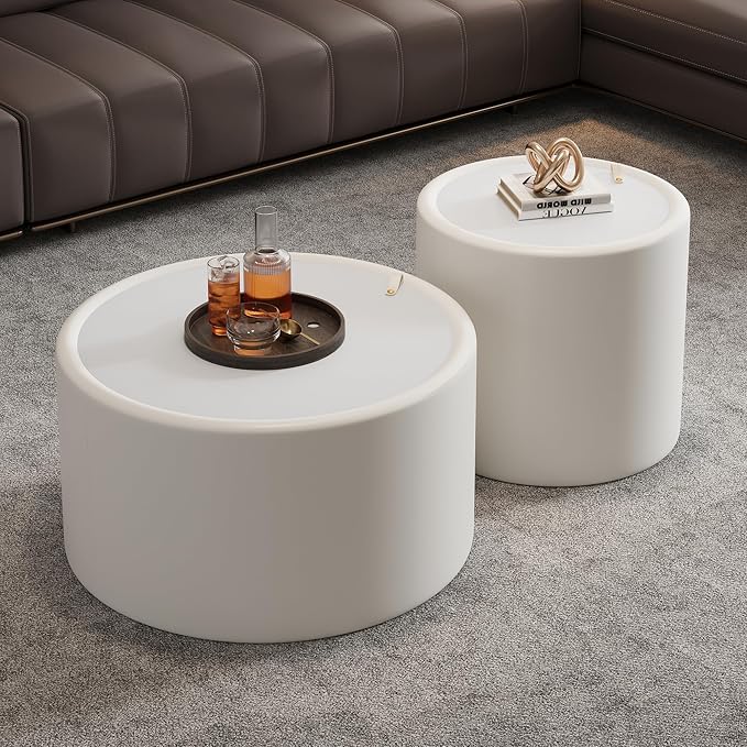 SSLine Set of 2 White Round Nesting Coffee Tables - Image 3