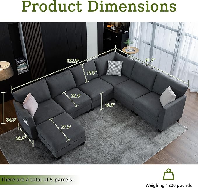 122.8" Large Sectional Couches for Living Room, 6 Seater L Shaped Modular - Image 2