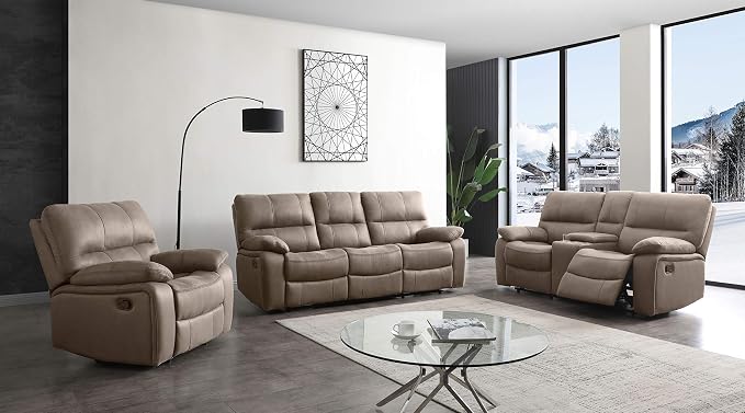 Betsy Furniture Microfiber Reclining Sofa Couch Set Living Room Set 8007 by BetsyFurniture