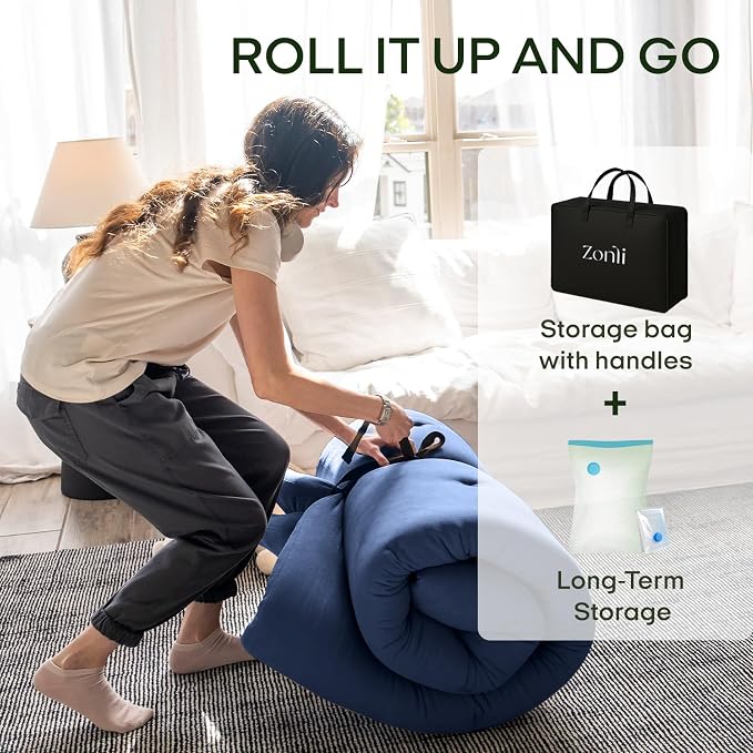 ZonLi Japanese Floor Futon Mattress Twin Size 75"x 39", 100% Cotton Cover 2.5'' - Image 6