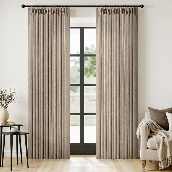 MIULEE Pinch Pleated Thick Linen Curtains 90 Inches Long 2 Panels by MIULEE