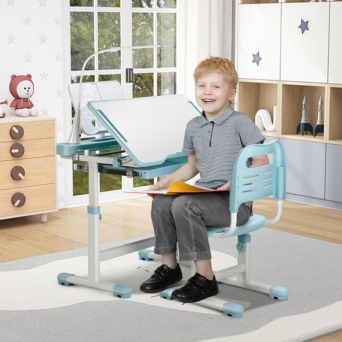 Rengue Kids Desk and Chair Set, Height Adjustable Children School Functional - Image 2