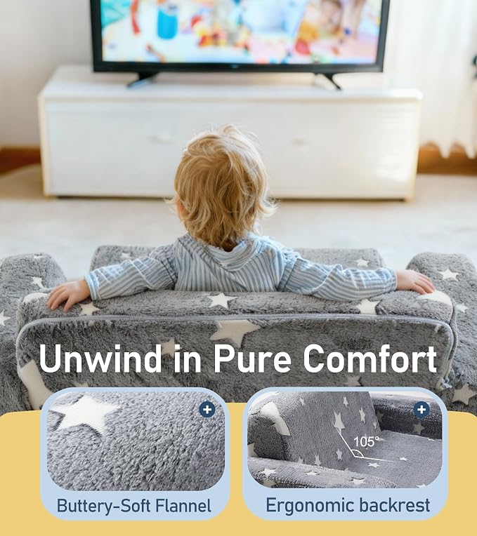3-in-1 Extra Wide Convertible Kids Couch, Flip Open Toddler Couch to Lounger - Image 4