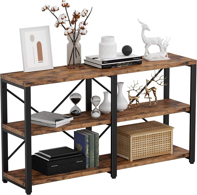 IRONCK Bookshelf Double Wide 55 in 3-Tier, Industrial Bookcases, Wood and Metal - Image 7