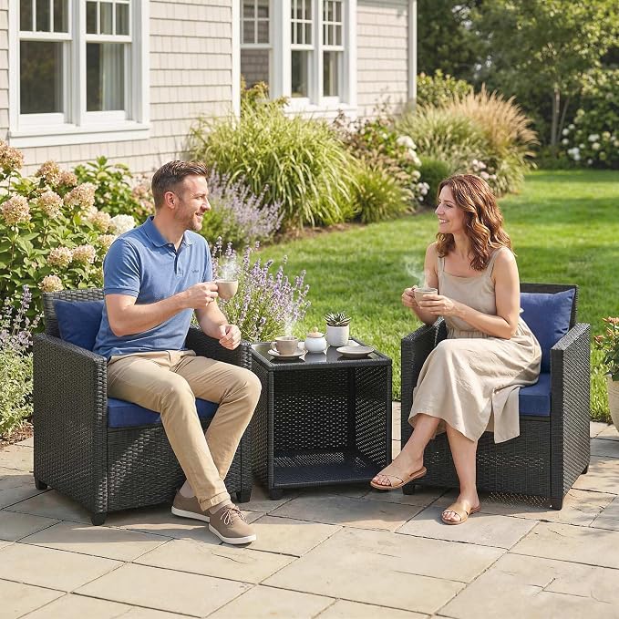 Outsunny 3 Piece Patio Furniture Set, Wicker Outdoor Bistro Set - Image 9