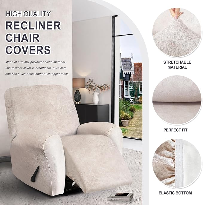 ANARACHON Leather Look Recliner Chair Covers, 4-Pieces Stretch Recliner Cover - Image 4
