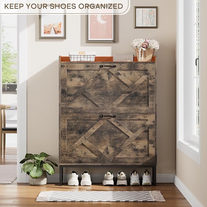 Nicetree Shoe Cabinet with 2 Flip Drawers, Freestanding Shoe Storage Cabinet - Image 6