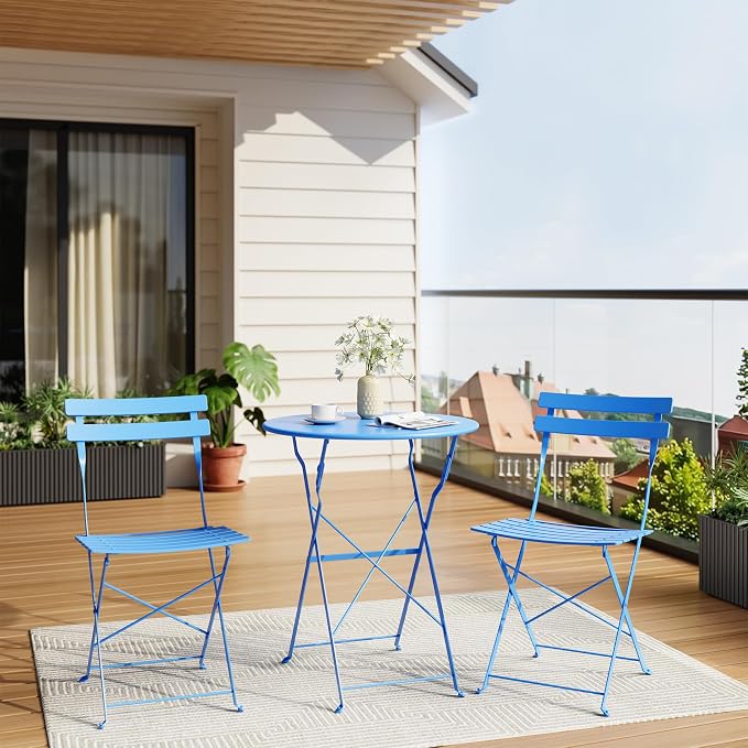 Bistro Table and Chairs Set of 2, 3 Piece Outdoor/Indoor Folding Patio Bistro - Image 9