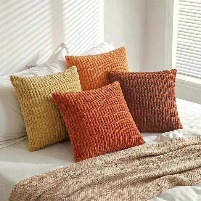 Fancy Homi Set of 4 Burnt Orange Fall Boho Decorative Throw Pillow Covers 26x26 - Image 7