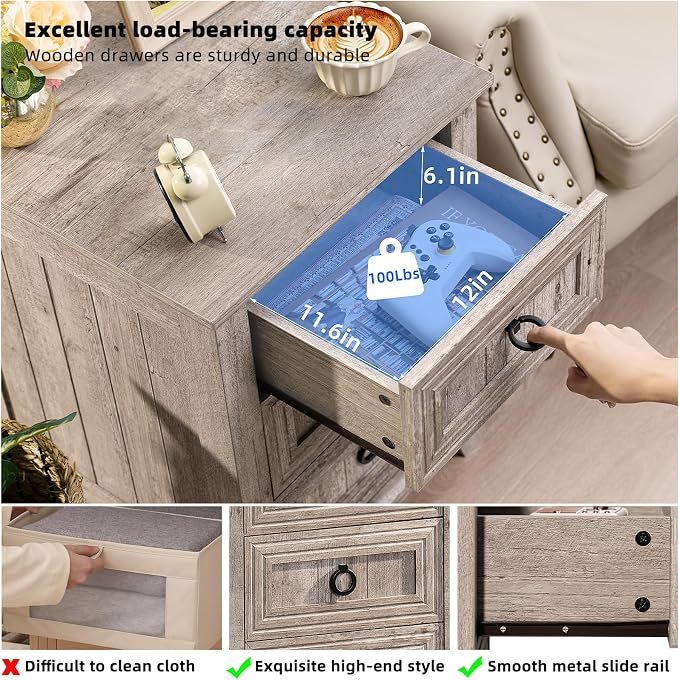 Joaxswe Farmhouse Night Stand Set of 2, Dresser - Image 7