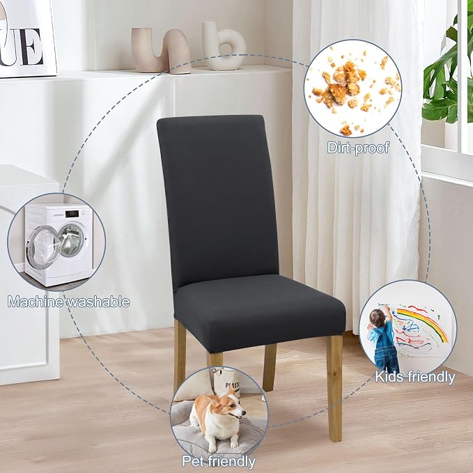 BIETYONE Stretch Dining Chair Covers Set of 8, Soft Removable Washable Kitchen - Image 6