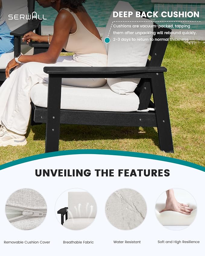 SERWALL HDPE Outdoor Patio Loveseat, All Weather Wood-Like Outdoor Sofa HDPE - Image 2