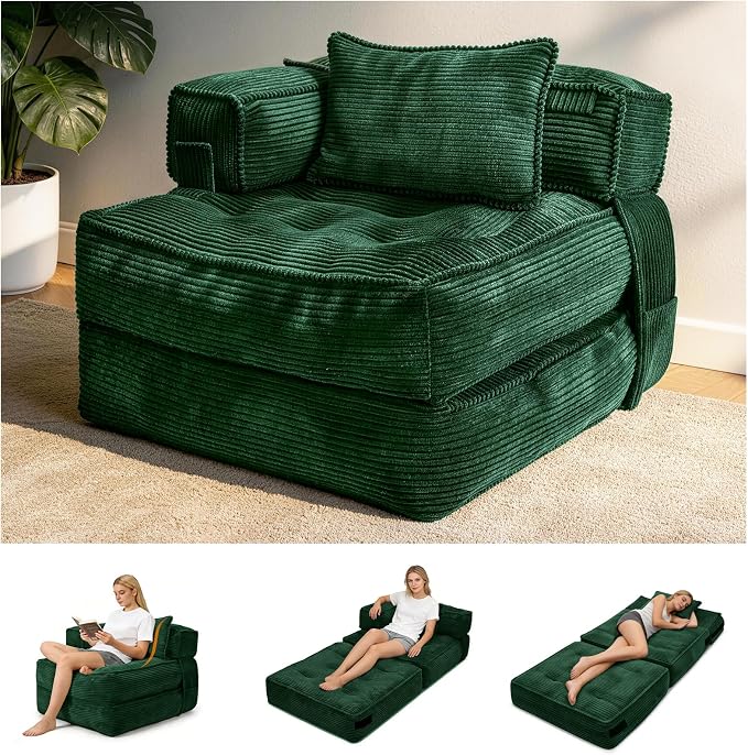 Folding Sofa Bed Chair with Armrests, Convertible Futon Couch Sleeper Chair by laapee